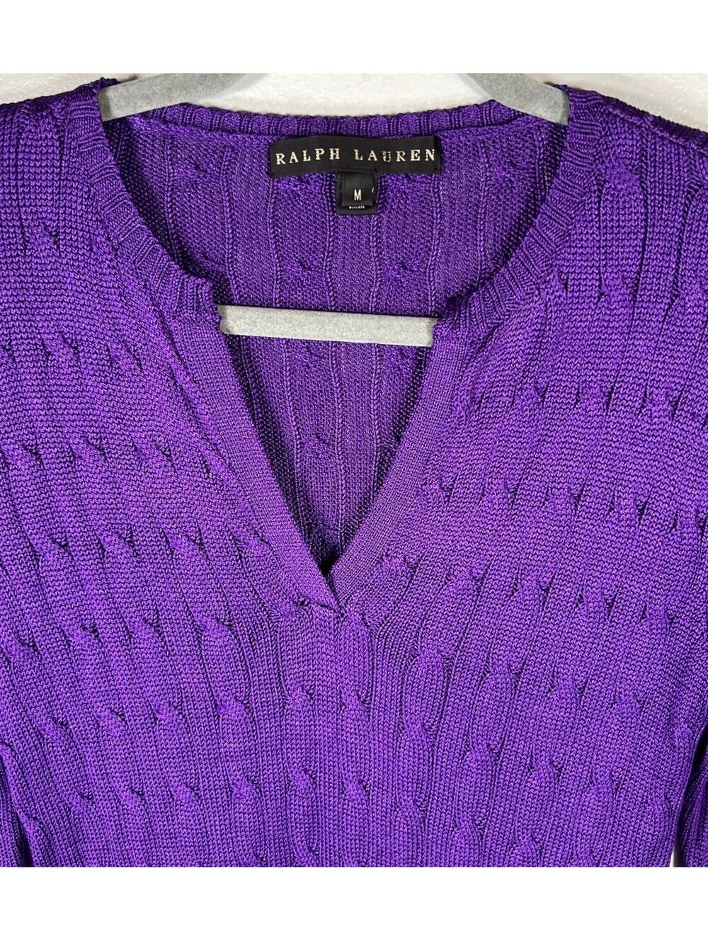 Ralph Lauren Black Label Silk Purple Knit Mini Dress V-Neck Sweater Tunic M - Picture 3 of 8